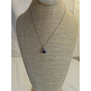 Sterling Silver Pendant Necklace Brown Amethyst Stone & Rhinestones 18"